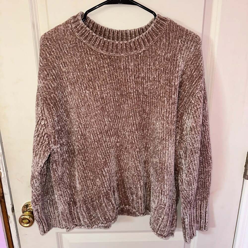 Cynthia Rowley Chenille Mock Neck Sweater 3/4 Sleeve Tan Chunky Soft Ribbed Sz L